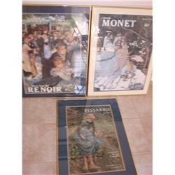 3 Framed Prints: Renoir, Monet & Pissarro
