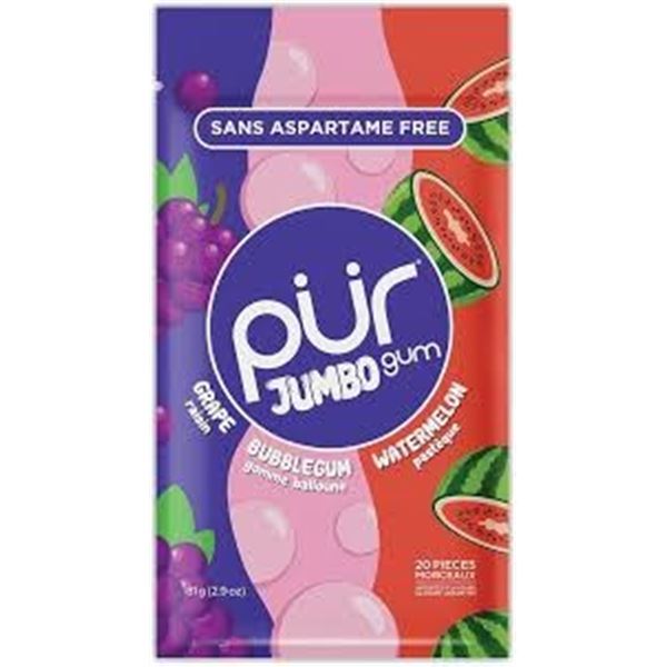 NEW 3 X 81G PUR GUM JUMBO BUBBLEGUM GRAPE MELON