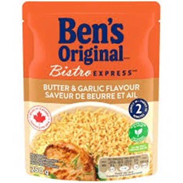 NEW 2 X 250G BENS ORIGINAL BUTTER & GARLIC FLAVOUR