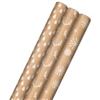 Image 1 : NEW 3 ROLLS CHRISTMAS WRAPPING PAPER BROWN GOLD