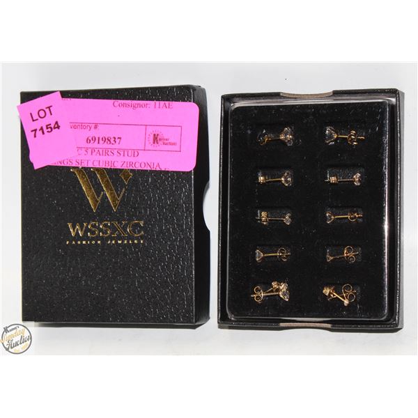 NEW WSSXC 5 PAIRS STUD EARRINGS SET CUBIC ZIRCONIA