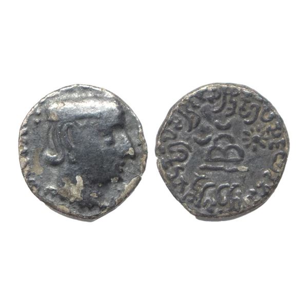 Western Kshatrapas, Rudradaman I s/o Jayadaman (c. 141-165 AD), as Mahakshatrapa, Silver Drachma, 4.