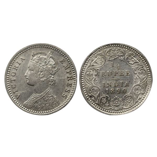 Victoria Empress, 1890, Silver ¼ Rupee, Bombay Mint.