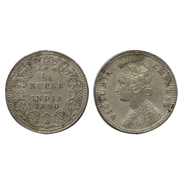 Victoria Empress, Silver ¼ Rupee, 1890, Calcutta Mint.