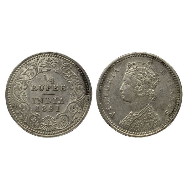 Victoria Empress, 1891, Silver ¼ Rupee, Bombay Mint.