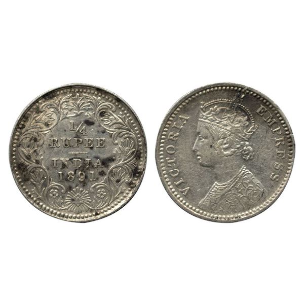 Victoria Empress, Silver ¼ Rupee, 1891, Calcutta Mint.