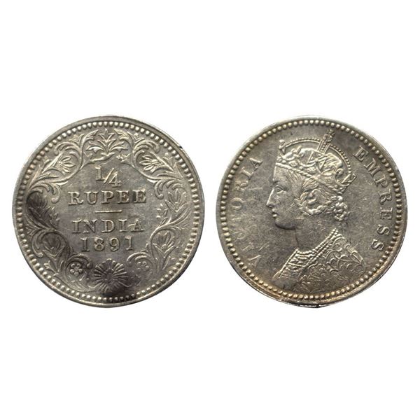 Victoria Empress, Silver ¼ Rupee, 1891, Calcutta Mint, very fine.