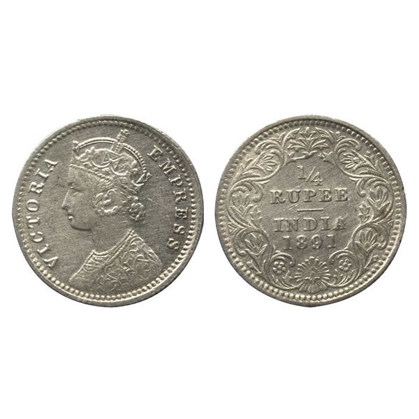 Victoria Empress, Silver ¼ Rupee, 1891, Calcutta Mint.