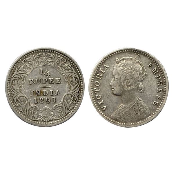 Victoria Empress, Silver ¼ Rupee, 1891, Calcutta Mint.