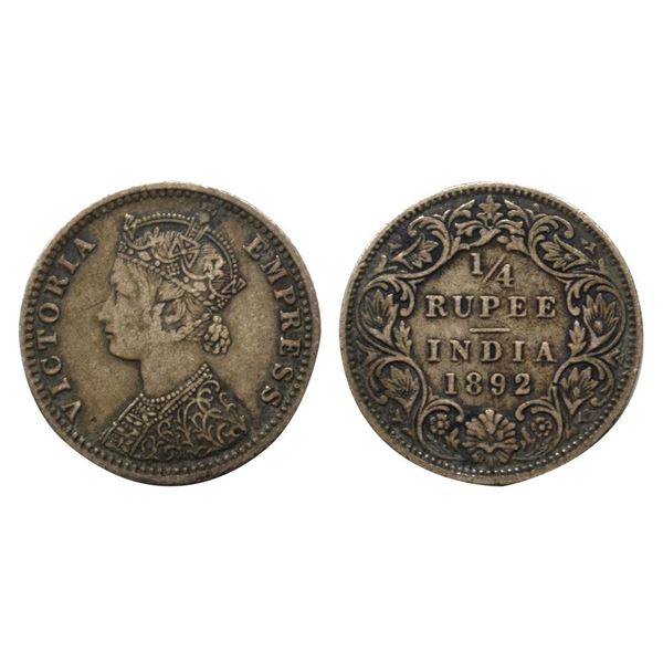 Victoria Empress, Silver ¼ Rupees, 1892, Bombay Mint.