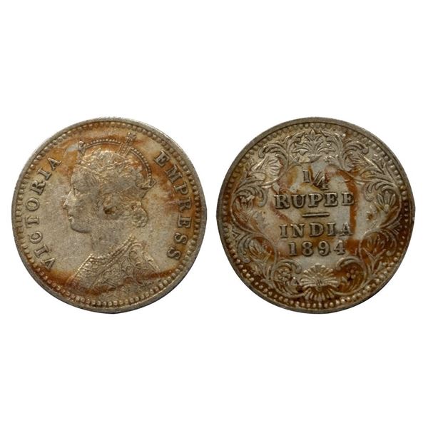 Victoria Empress, Silver ¼ Rupees, 1894, Calcutta Mint.