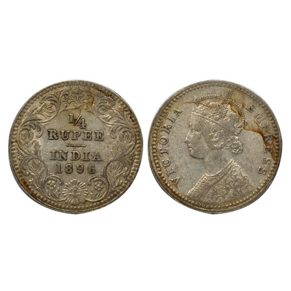 Victoria Empress, Silver ¼ Rupee, 1896, Calcutta Mint.
