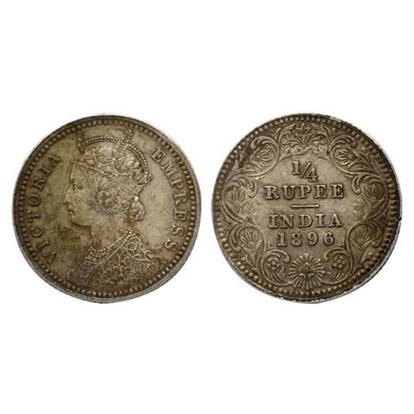 Victoria Empress, Silver ¼ Rupees, 1896, Calcutta Mint.