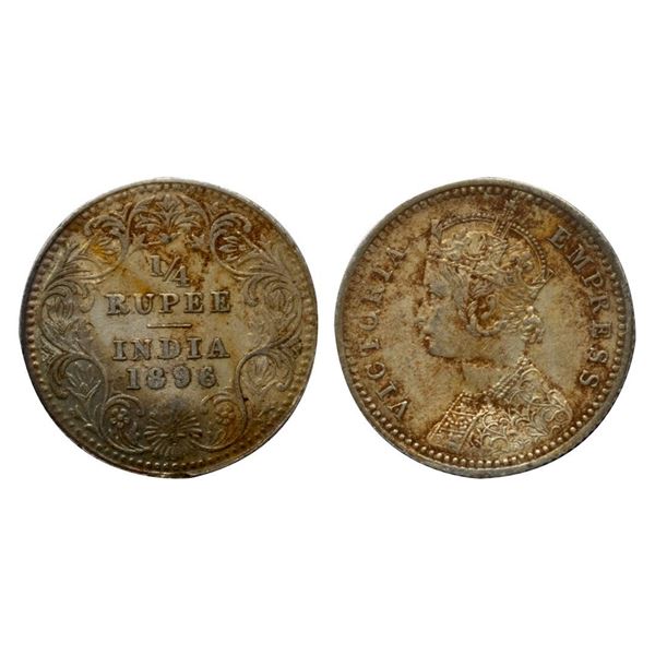Victoria Empress, Silver ¼ Rupee, 1896, Calcutta Mint.