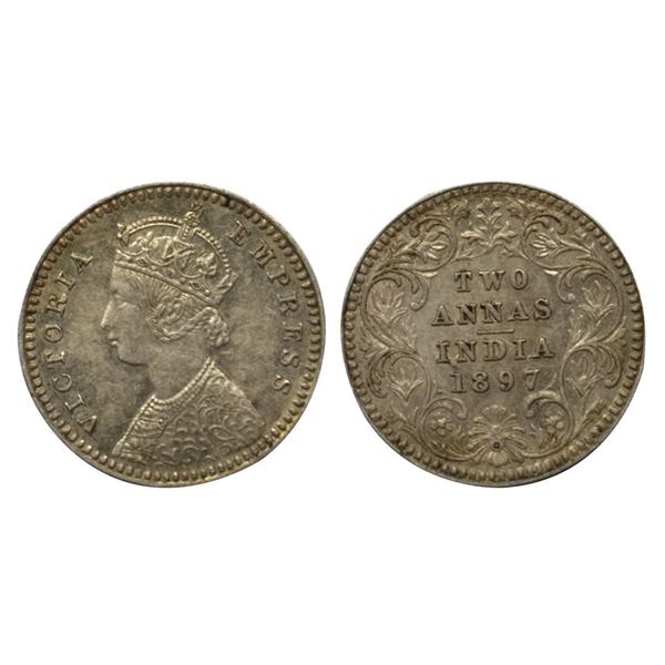 Victoria Empress, Silver 2 Annas, 1897, Calcutta Mint.
