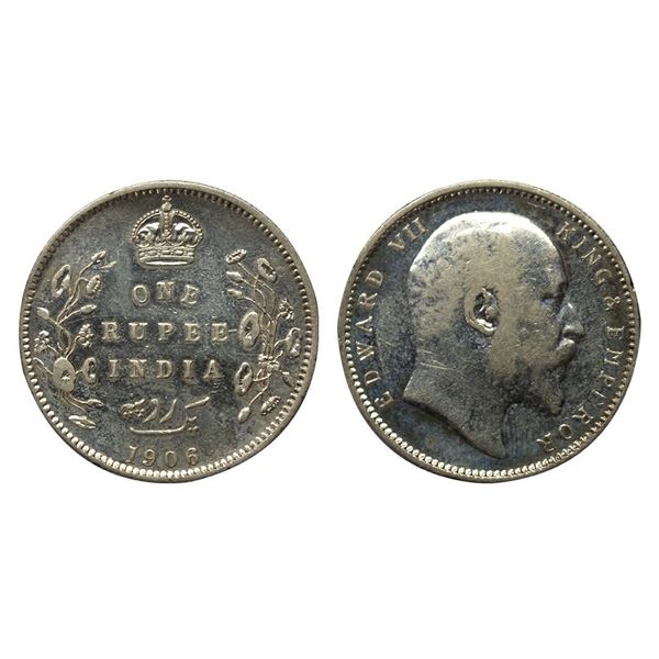 Edward VII, Silver Rupee, 1906, Calcutta Mint.