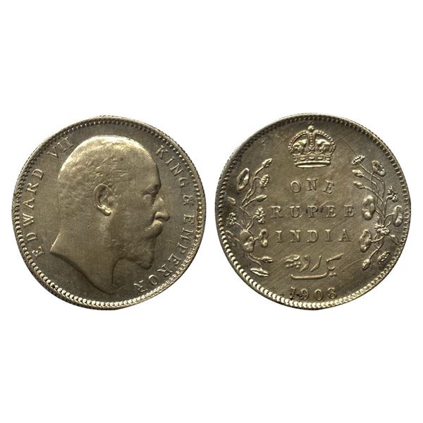 Edward VII, Silver Rupee, 1908, Calcutta Mint.