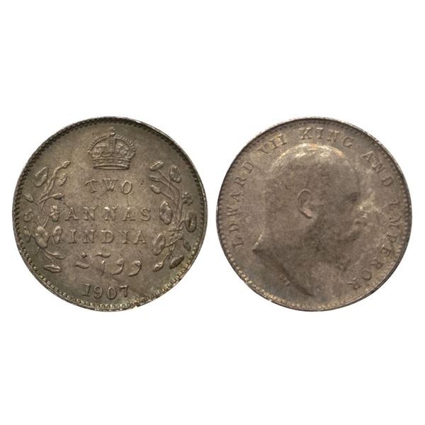 Edward VII, Silver 2 Annas, 1907, Calcutta Mint.