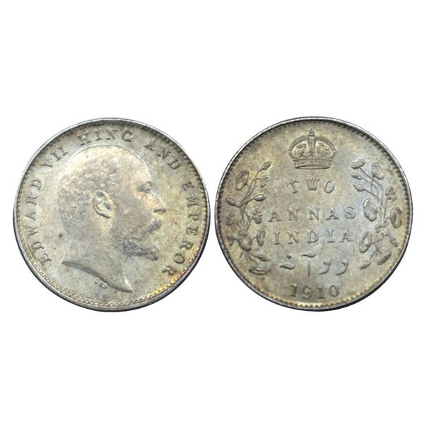 Edward VII, Silver 2 Annas, 1910, Calcutta Mint
