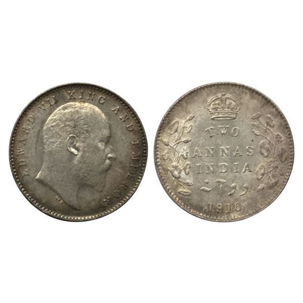 Edward VII, Silver 2 Annas, 1910, Calcutta Mint.