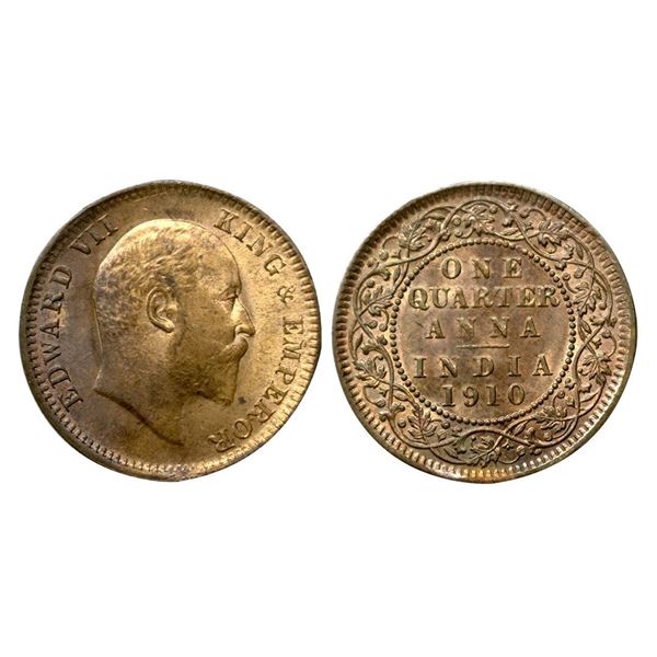 Edward VII, 1910, Quarter Anna, 4.85 gms, Calcutta Mint.