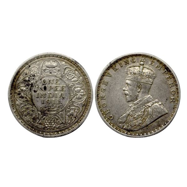 George V, 1911, Silver Rupee, Calcutta Mint.
