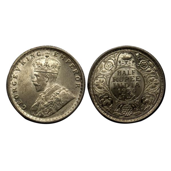 George V, ½ Rupee, 5.76 gms, 1936, Bombay Mint.