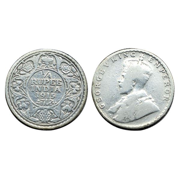 George V, 1915, Silver ¼ Rupee, Bombay Mint.