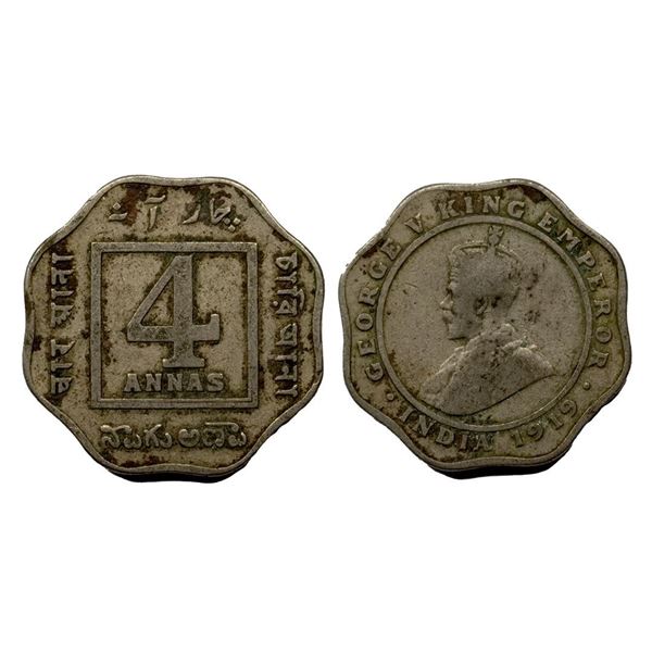 George V, 4 Anna, 6.60 gms, 1919, Calcutta Mint.