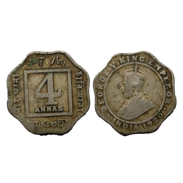 George V, 4 Anna, 6.60 gms, 1920, Calcutta Mint.