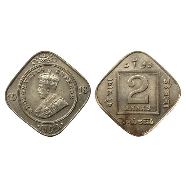George V, 2 Anna, 5.83 gms, 1918, Calcutta Mint,