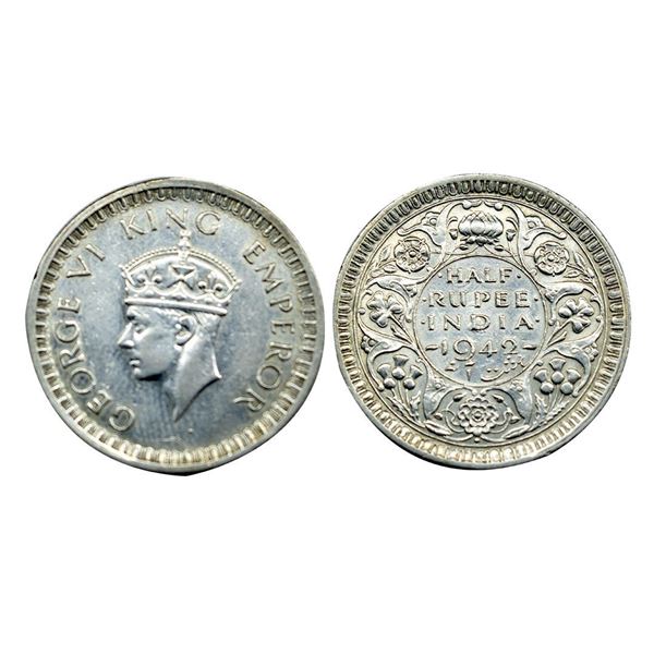 George VI, 1942, Silver Rupee, Bombay Mint.
