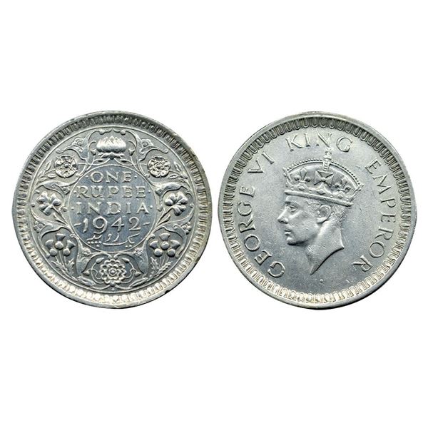 George VI, 1942, Silver Rupee, Bombay Mint.