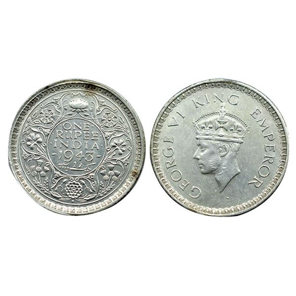 George VI, 1943, Silver Rupee, Bombay Mint.