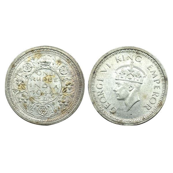 George VI, 1944, Silver Rupee, Bombay Mint.
