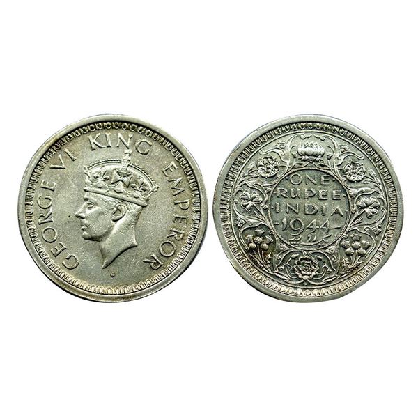 George VI, 1944, Silver Rupee, Bombay Mint.