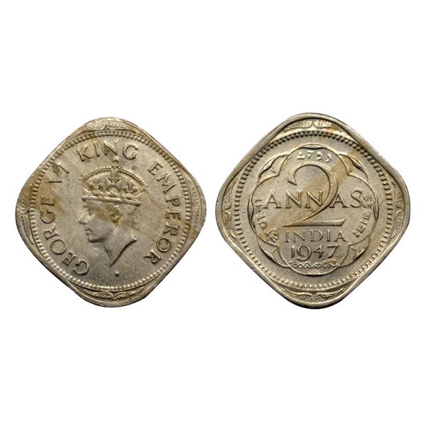 George VI, 2 Anna, 1947, Calcutta Mint.