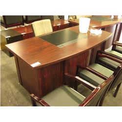 Mahogany Bow Front Inlay Executive Desk