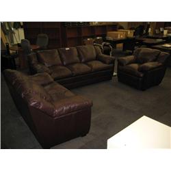 3 Piece Brown Leather Sofa Set