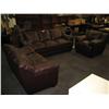 Image 1 : 3 Piece Brown Leather Sofa Set