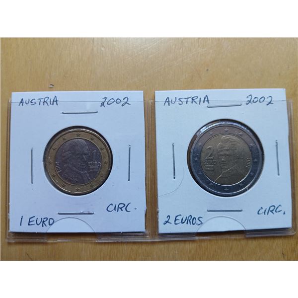 Austria 1 and 2 Euro Coins