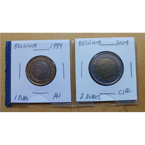 Belgium 1 and 2 Euro Coins