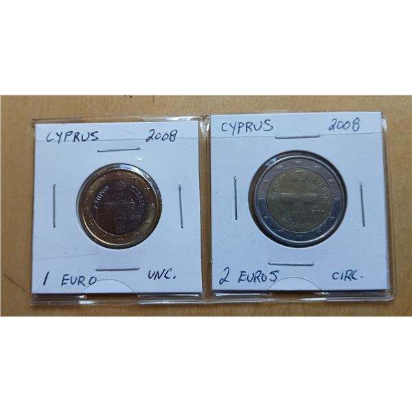 Cyprus 1 and 2 Euro Coins
