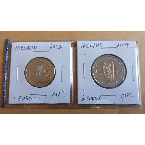 Ireland 1 and 2 Euro Coins