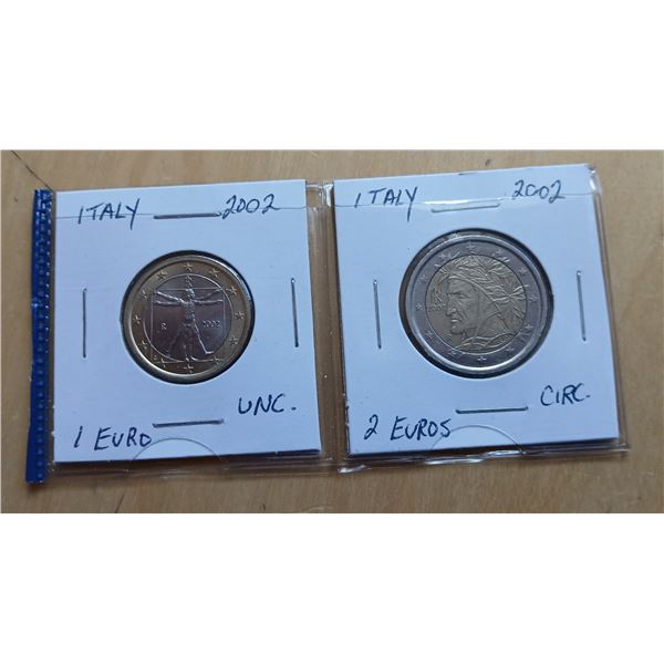 Italy 1 and 2 Euro Coins