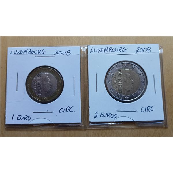 Luxembourg 1 and 2 Euro Coins