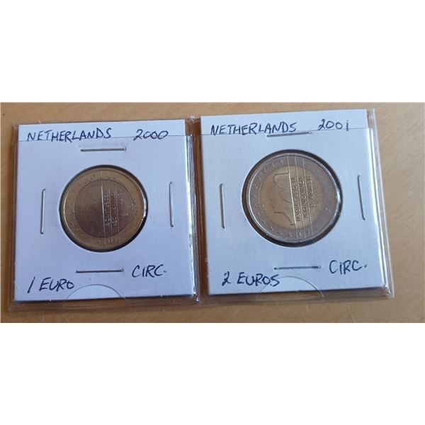 Netherlands 1 and 2 Euro Coins