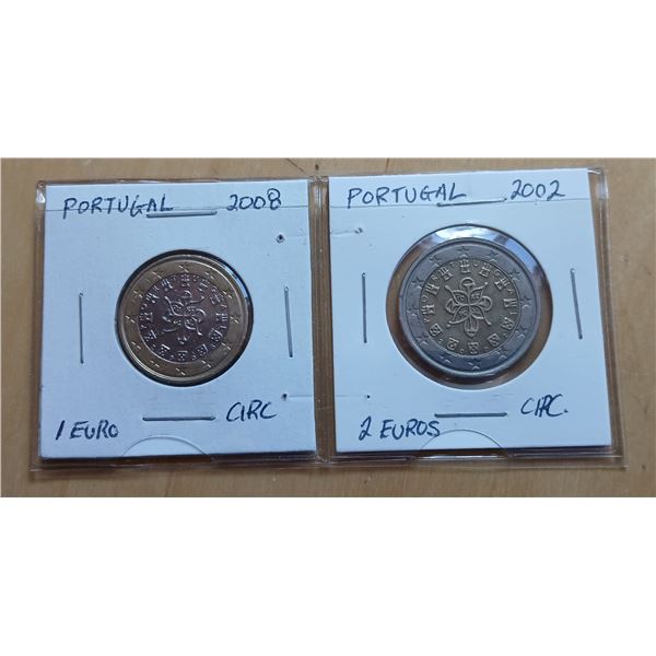 Portugal 1 and 2 Euro Coins