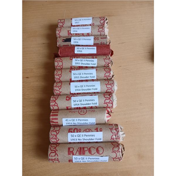 10+ x QE II Pennies (Searcher Rolls 1950's)