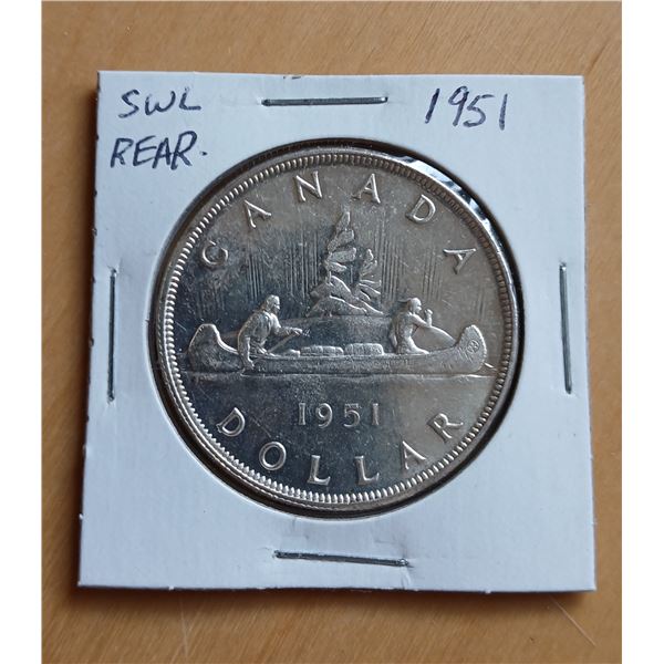 1951 Canadian Silver Dollar Short Water Lines (Rear)